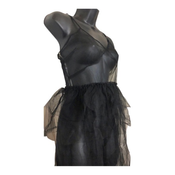 Black sheer mesh‎ chiffon tulle peplum goth tutu v-neck dress size medium new - Picture 5 of 10